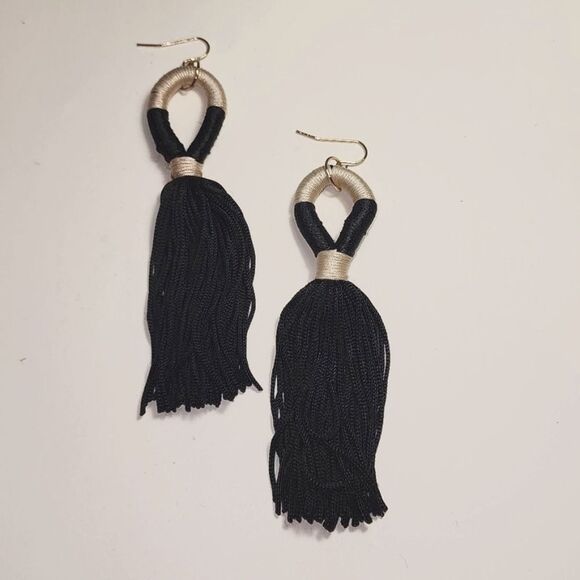 Black Beige Tasse Earrings - Picture 1 of 1